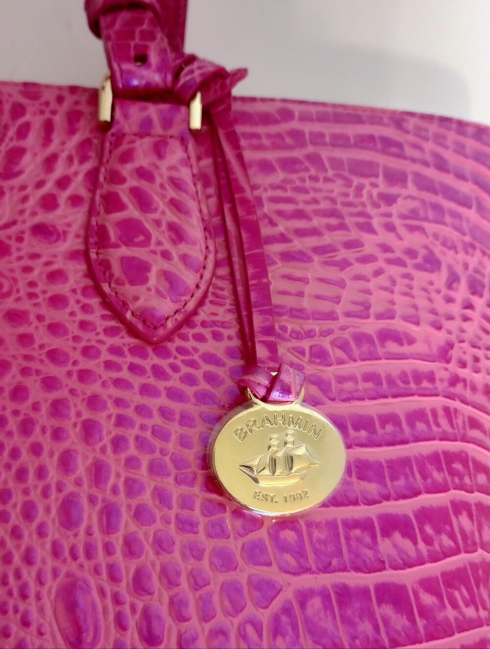 NWOT Brahmin Hibiscus 🌺 Ellen Tote, Crocodile Embossed Leather, Pink - Picture 5 of 14